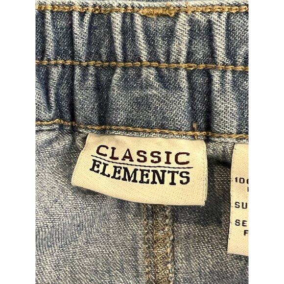 Classic Elements Pleated Button Down Skirt Lt. Wash Sz 10 Pockets Elastic Waist - Picture 9 of 10